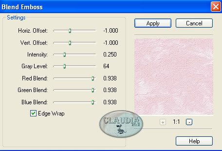 Instellingen filter FM Tile Tools - Blend Emboss