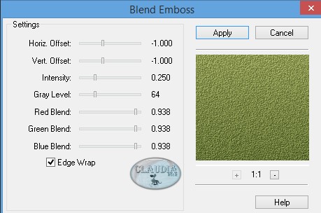 Instellingen filter FM Tile Tools - Blend Emboss 