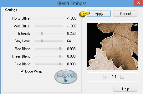 Instellingen filter FM Tile Tools - Blend Emboss