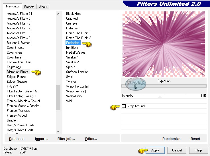 Instellingen filter Distortion Filters - Explosion