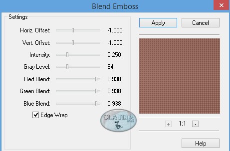 Effecten - Insteekfilters - FM Tile Tools - Blend Emboss : standaard instellingen