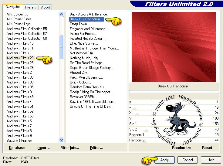 Effecten - Insteekfilters - <I.C.NET Software> - Filters Unlimited 2.0 - Andrew's Filters 20 - Break Out Randomly