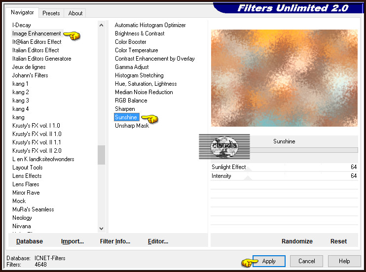 Effecten - Insteekfilters - <I.C.NET Software> - Filters Unlimited 2.0 - Image Enhancement - Sunshine :