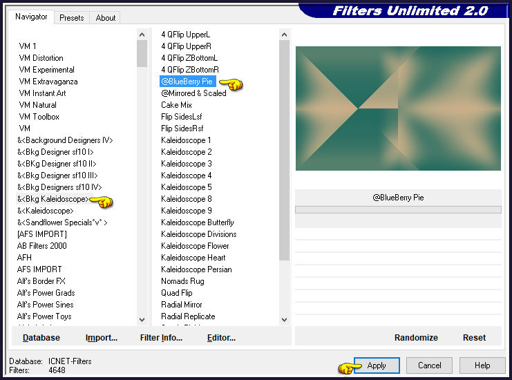 Effecten - Insteekfilters - <I.C.NET Software> - Filters Unlimited 2.0 - &<Bkg Kaleidoscope> - @Blueberry Pie :