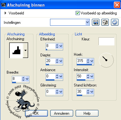 Instellingen voor afschuining binnen