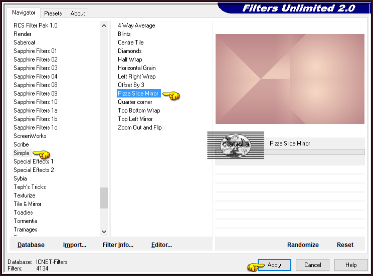 Effecten - Insteekfilters - <I.C.NET Software> - Filters Unlimited 2.0 - Simple - Pizza Slice Mirror