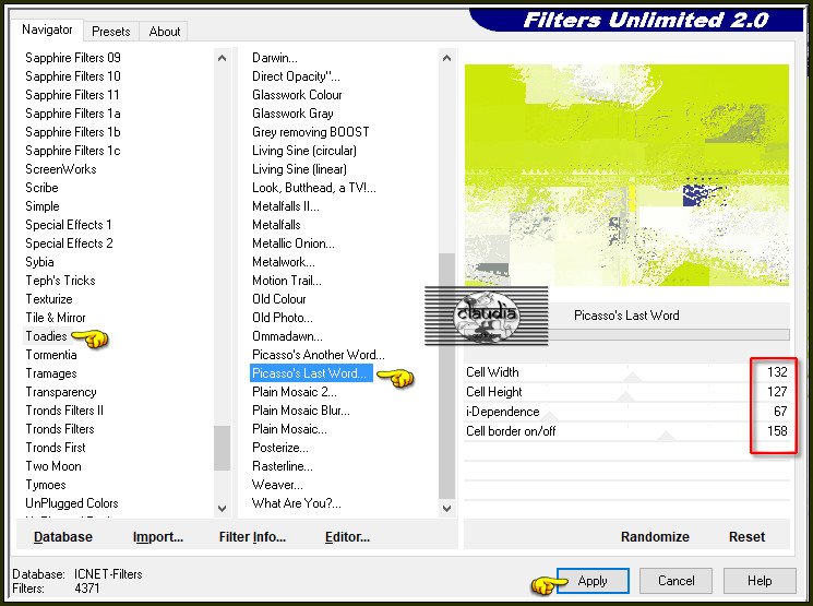 Effecten - Insteekfilters - <I.C.NET Software> - Filters Unlimited 2.0 - Toadies - Picasso's Last Word