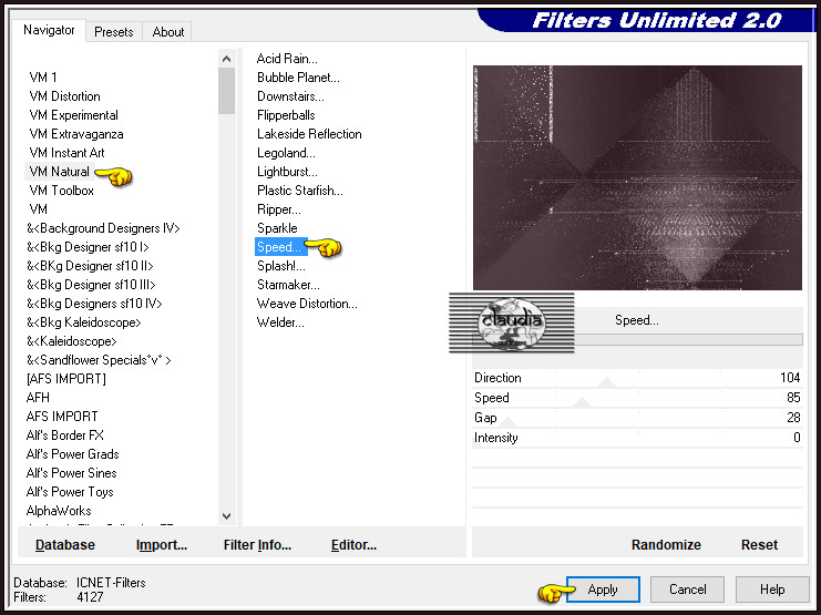 Effecten - Insteekfilters - <I.C.NET Software> - Filters Unlimited 2.0 - VM Natural - Speed