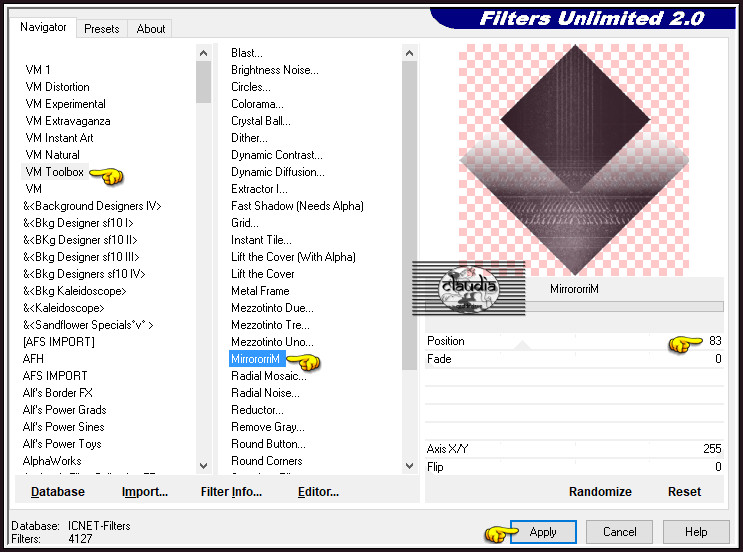 Effecten - Insteekfilters - <I.C.NET Software> - Filters Unlimited 2.0 - VM Toolbox - MirrororriM 