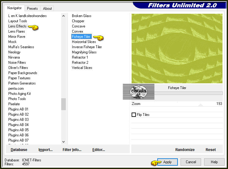 Effecten - Insteekfilters - <I.C.NET Software> - Filters Unlimited 2.0 - Lens Effects - Fisheye Tiler